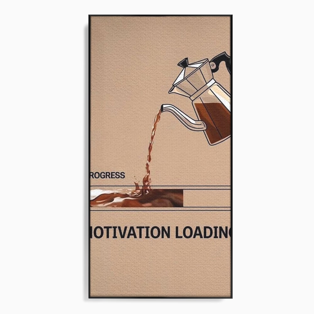 Tablou canvas cu tablou canvas cu ibric de cafea si bara de progres, in rama de aluminiu negru